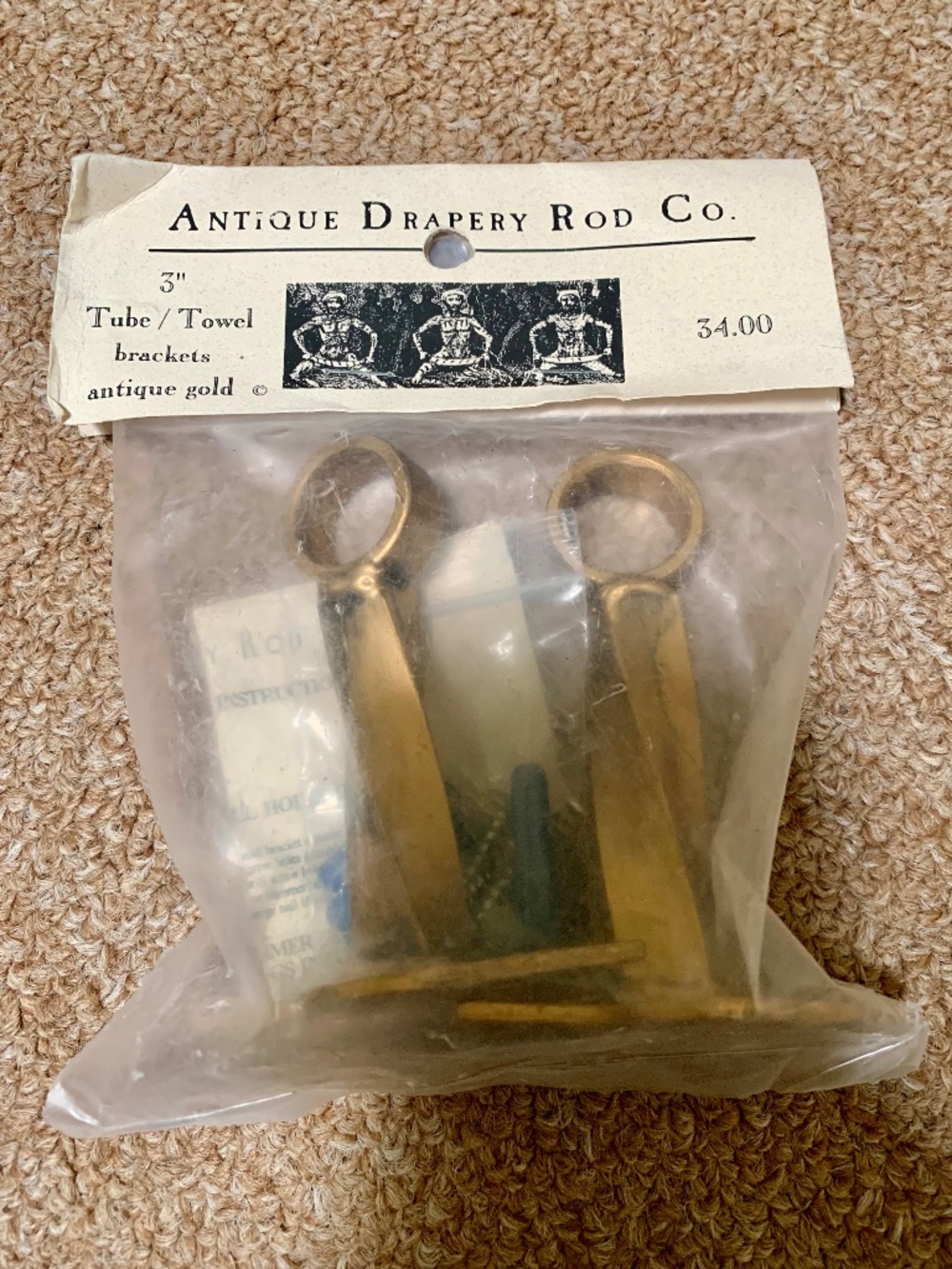 Antique Drapery Rod Co. Tube Towel brackets Antique gold